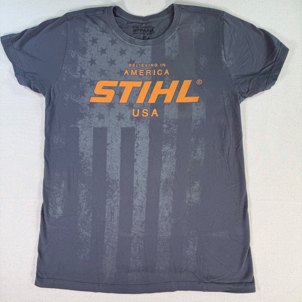 Stihl Outfitters Believing In America USA Flag T-Shirt Gray Mens Medium